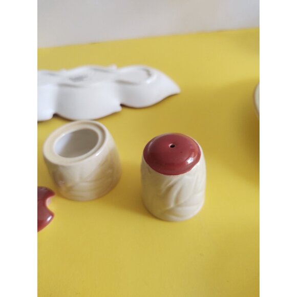 Vintage Carlton Ware England Cruet Set Leaf Twin Tone Design Beige & Brown - Picture 12 of 14